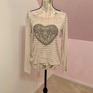 Sheer striped stretchy heart top